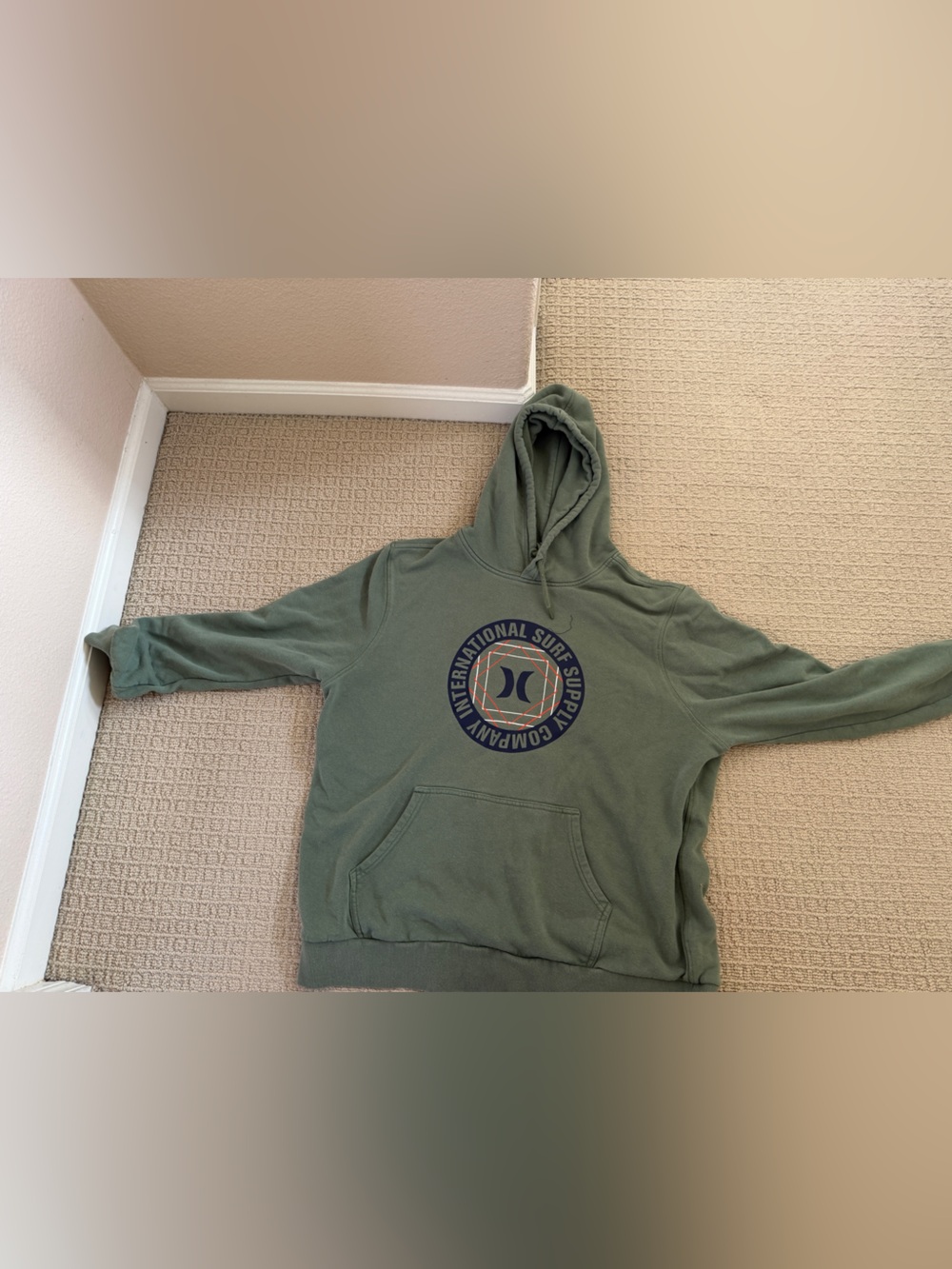 Hurley Olive Green Zip-Up Style Hooded Sweater with Logo